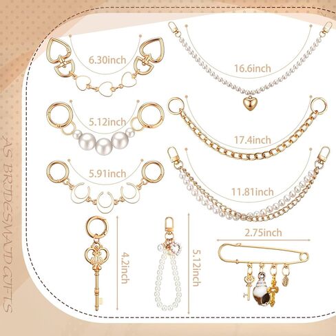 9 Pcs Bag Charms Set Gold Pearl Purse Chain Purse Keychain Adjustable Replacement Bag Extender Chain with Safety Pin for Women Cross-body Handbags Tote Shoulder Bags Strap Accessories in Saudi Arabia