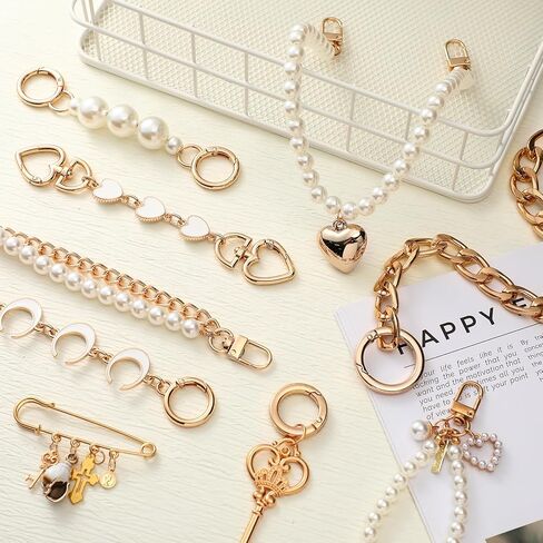 9 Pcs Bag Charms Set Gold Pearl Purse Chain Purse Keychain Adjustable Replacement Bag Extender Chain with Safety Pin for Women Cross-body Handbags Tote Shoulder Bags Strap Accessories in Saudi Arabia