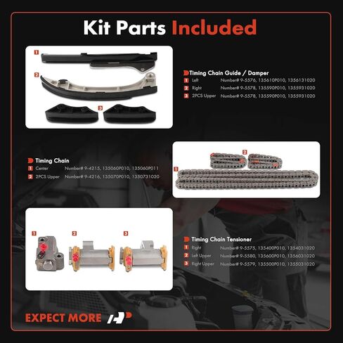 A-Premium 10-PC Engine Timing Chain Kit Compatible with Toyota Camry, Highlander, Sienna, Avalon, Venza & Lexus RX350, RX450h, ES350, IS250, IS350, GS300, GS350, GS450h - DOHC, V6 2.5L 3.0L 3.5L in Saudi Arabia