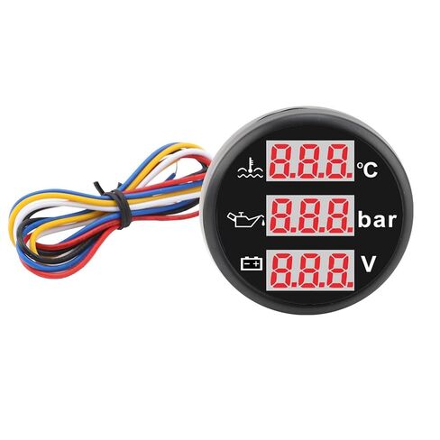 3 in 1 Instrument Sensor Kit, Engine Coolant Temperature Oil Pressure Meter Battery Voltmeter, Professional Triple Gauge Set for Car Boat 52mm Digital Display Backlight (Black Dial Silver in Saudi Arabia