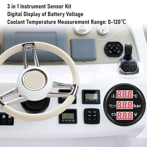 3 in 1 Instrument Sensor Kit, Engine Coolant Temperature Oil Pressure Meter Battery Voltmeter, Professional Triple Gauge Set for Car Boat 52mm Digital Display Backlight (Black Dial Silver in Saudi Arabia