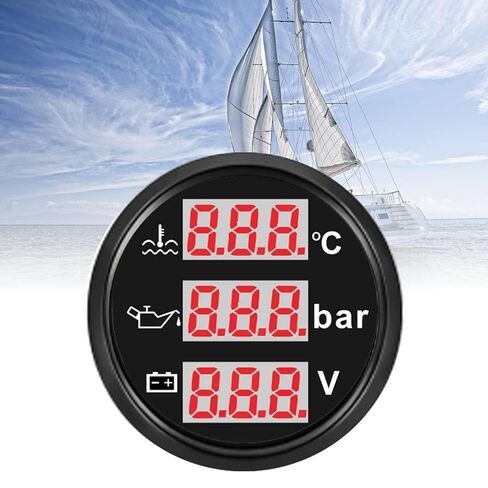 3 in 1 Instrument Sensor Kit, Engine Coolant Temperature Oil Pressure Meter Battery Voltmeter, Professional Triple Gauge Set for Car Boat 52mm Digital Display Backlight (Black Dial Silver in Saudi Arabia