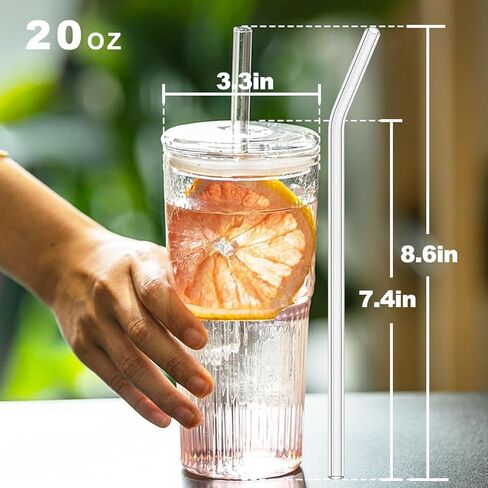 Glass Coffee Cups with Lids and Straws, 20 OZ Pink Iced Water Glasses Tumblers for Ice Juice, Tea, Milk, Smoothie and Cold or Hot Drinks, Set of 2 in Saudi Arabia