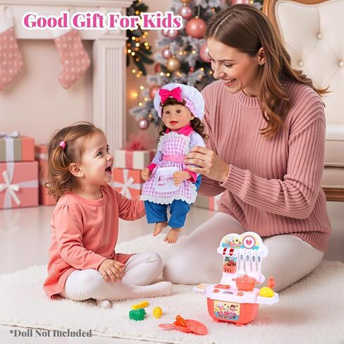BABESIDE Reborn Baby Doll Clothes for 17-22 Inch Dolls, 18 Pcs Dolls Chef Outfit Set with Apron, Hat, Pants and Cooking Toys Set, Reborn Baby Doll Accessories for Toddler Role Play in Saudi Arabia