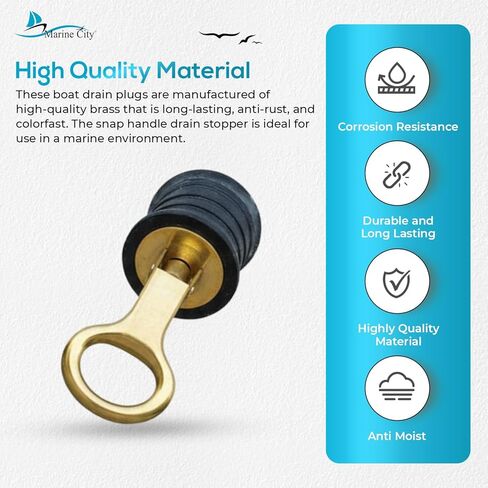 MARINE CITY النحاس المفاجئة مقبض استنزاف المكونات سهلة الاستخدام دائم قوي ومتين النهاية الجميلة مع تصميم مبتكر 1 بوصة استنزاف المكونات للقوارب واليخوت قوارب الكاياك البحرية (حزمة من 1) in Kuwait