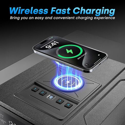 بصمة مسدس بيومترية آمنة مع شحن لاسلكي، وصول سريع آمن للمسدس مع باب منزلق تلقائي، حقيبة مسدس مع منبه رقمي 24/7 وإضاءة LED للمنزل، أسود in Kuwait