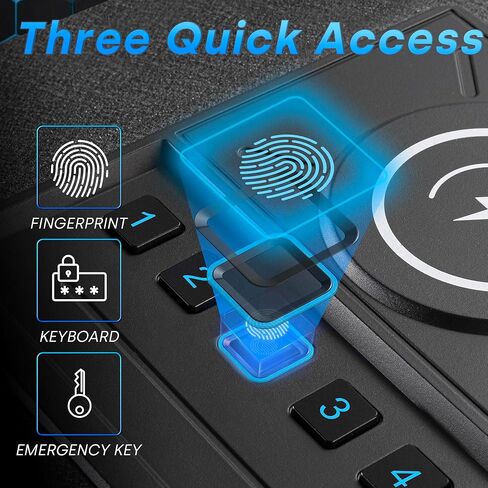 بصمة مسدس بيومترية آمنة مع شحن لاسلكي، وصول سريع آمن للمسدس مع باب منزلق تلقائي، حقيبة مسدس مع منبه رقمي 24/7 وإضاءة LED للمنزل، أسود in Kuwait