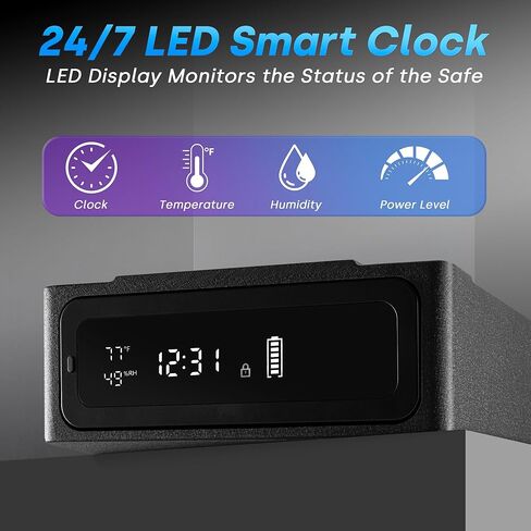 بصمة مسدس بيومترية آمنة مع شحن لاسلكي، وصول سريع آمن للمسدس مع باب منزلق تلقائي، حقيبة مسدس مع منبه رقمي 24/7 وإضاءة LED للمنزل، أسود in Kuwait