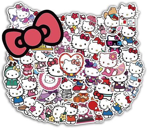 50 قطعة من ملصقات Hello Cute Kitty للأطفال والمراهقين والبالغين، ملصقات كرتونية للأطفال لزجاجات المياه ودفتر قصاصات الأمتعة والكمبيوتر المحمول، شارات الفينيل المقاومة للماء من Asverbet in Kuwait