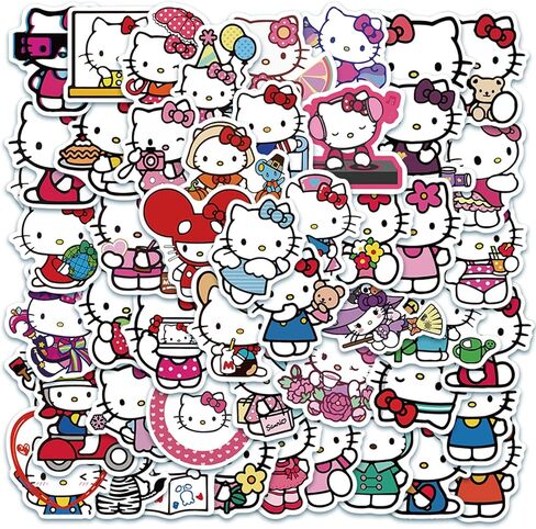 50 قطعة من ملصقات Hello Cute Kitty للأطفال والمراهقين والبالغين، ملصقات كرتونية للأطفال لزجاجات المياه ودفتر قصاصات الأمتعة والكمبيوتر المحمول، شارات الفينيل المقاومة للماء من Asverbet in Kuwait
