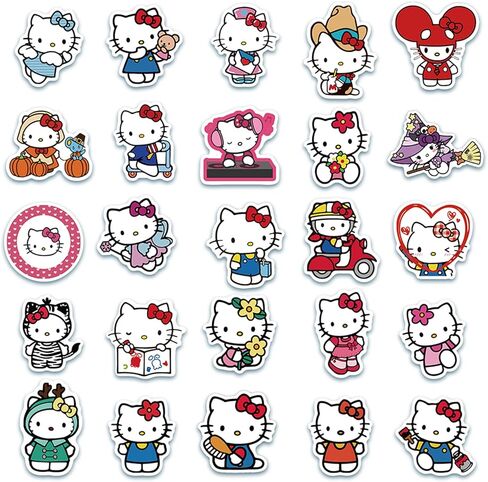 50 قطعة من ملصقات Hello Cute Kitty للأطفال والمراهقين والبالغين، ملصقات كرتونية للأطفال لزجاجات المياه ودفتر قصاصات الأمتعة والكمبيوتر المحمول، شارات الفينيل المقاومة للماء من Asverbet in Kuwait