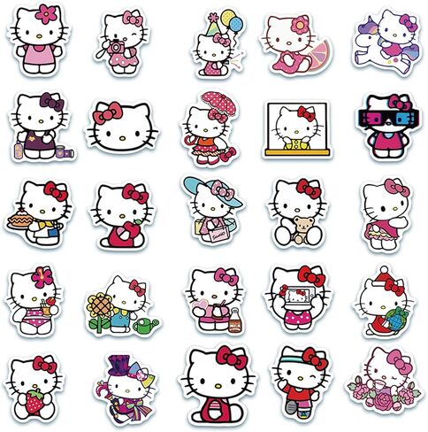 50 قطعة من ملصقات Hello Cute Kitty للأطفال والمراهقين والبالغين، ملصقات كرتونية للأطفال لزجاجات المياه ودفتر قصاصات الأمتعة والكمبيوتر المحمول، شارات الفينيل المقاومة للماء من Asverbet in Kuwait