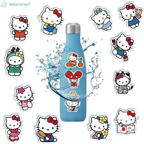 50 قطعة من ملصقات Hello Cute Kitty للأطفال والمراهقين والبالغين، ملصقات كرتونية للأطفال لزجاجات المياه ودفتر قصاصات الأمتعة والكمبيوتر المحمول، شارات الفينيل المقاومة للماء من Asverbet in Kuwait