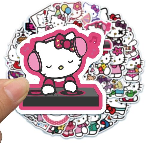 50 قطعة من ملصقات Hello Cute Kitty للأطفال والمراهقين والبالغين، ملصقات كرتونية للأطفال لزجاجات المياه ودفتر قصاصات الأمتعة والكمبيوتر المحمول، شارات الفينيل المقاومة للماء من Asverbet in Kuwait