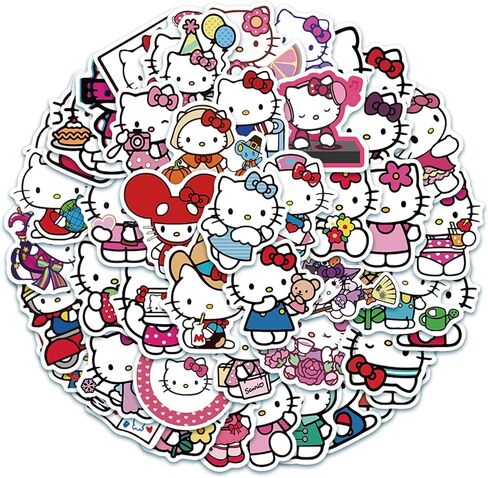 50 قطعة من ملصقات Hello Cute Kitty للأطفال والمراهقين والبالغين، ملصقات كرتونية للأطفال لزجاجات المياه ودفتر قصاصات الأمتعة والكمبيوتر المحمول، شارات الفينيل المقاومة للماء من Asverbet in Kuwait