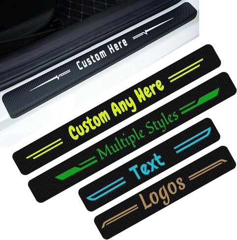Custom Txt Car Door Sill Stickers,Universal Welcome Pedal Threshold Sticker Carbon Fiber Vinyl Reflective Decal 4Pcs in Saudi Arabia
