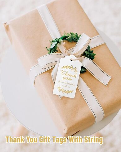 100pcs Thank You Gift Tags with String,White Paper Tags with Gold Stamp,1.77 x 3.74 Inches Hanging Label for DIY, Wedding, Birthday, Bridal Shower, Teacher Appreciation,Party Gift Wrapping. in Saudi Arabia