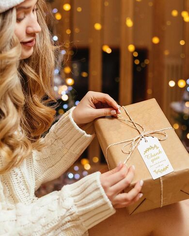 100pcs Thank You Gift Tags with String,White Paper Tags with Gold Stamp,1.77 x 3.74 Inches Hanging Label for DIY, Wedding, Birthday, Bridal Shower, Teacher Appreciation,Party Gift Wrapping. in Saudi Arabia