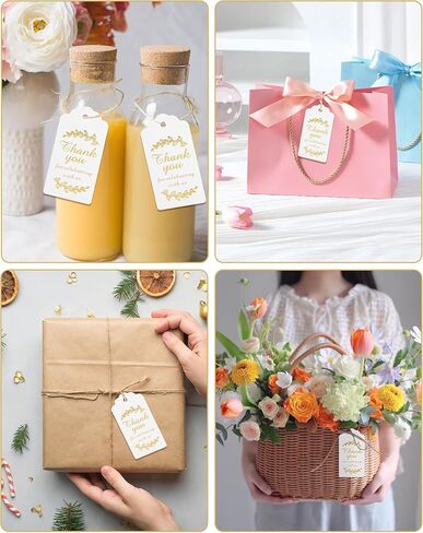 100pcs Thank You Gift Tags with String,White Paper Tags with Gold Stamp,1.77 x 3.74 Inches Hanging Label for DIY, Wedding, Birthday, Bridal Shower, Teacher Appreciation,Party Gift Wrapping. in Saudi Arabia