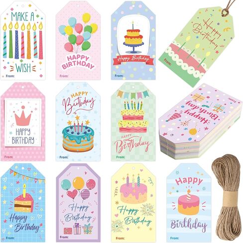 Fancy Land Birthday Gift Tags 60 Pcs Colorful Happy Birthday Hanging Gift Tags with Strings 2 X 3.5 Party Celebrate in Saudi Arabia
