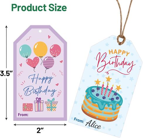 Fancy Land Birthday Gift Tags 60 Pcs Colorful Happy Birthday Hanging Gift Tags with Strings 2 X 3.5 Party Celebrate in Saudi Arabia
