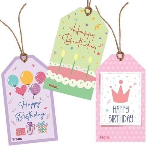 Fancy Land Birthday Gift Tags 60 Pcs Colorful Happy Birthday Hanging Gift Tags with Strings 2 X 3.5 Party Celebrate in Saudi Arabia