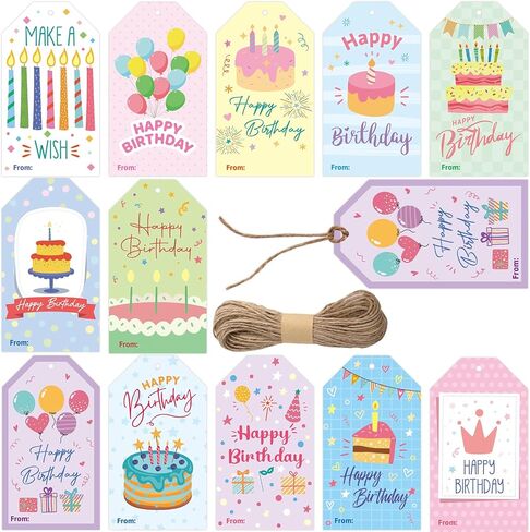 Fancy Land Birthday Gift Tags 60 Pcs Colorful Happy Birthday Hanging Gift Tags with Strings 2 X 3.5 Party Celebrate in Saudi Arabia