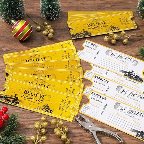 51 قطعة من تذاكر عيد الميلاد القطبية الذهبية السائبة مع ثقب لكمة تذاكر قطار القطب الشمالي يصدق لتزيين موضوع القطار السريع هدية عيد الميلاد لصالح الحفلات in Kuwait