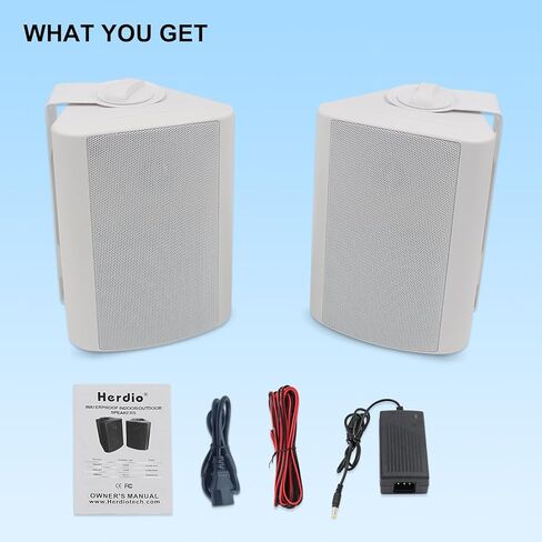 Herdio 5.25 Inch Indoor Outdoor Bluetooth Speakers Patio Waterproof Wired Wall Mount System 300 Watts (Black) in Saudi Arabia