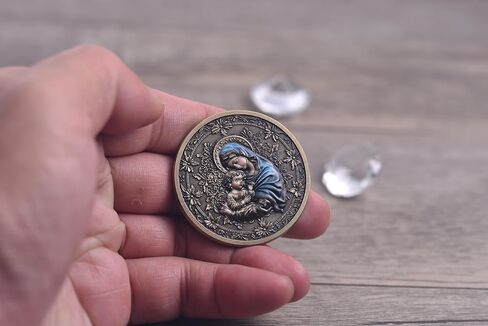 عملة تحدي مريم العذراء 1.6 بوصة، مريم الأم على عملات التحدي الديني المتقاطع، عملة مريم العذراء المسيحية، هدايا العذراء ماريا الكاثوليكية للنساء مع صليب ذهبي (برونزي) in Kuwait