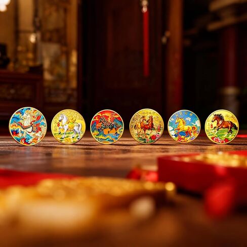 6 قطع من عملات الحظ السعيد، مخلوقات أسطورية آسيوية قديمة، 5 لونج وأسماك كوي، مجموعات عملات محظوظة لتذكرة اليانصيب، أداة خدش عملات معدنية جديدة لهدايا مجموعة ثروة المكتب (الحصان) in Kuwait