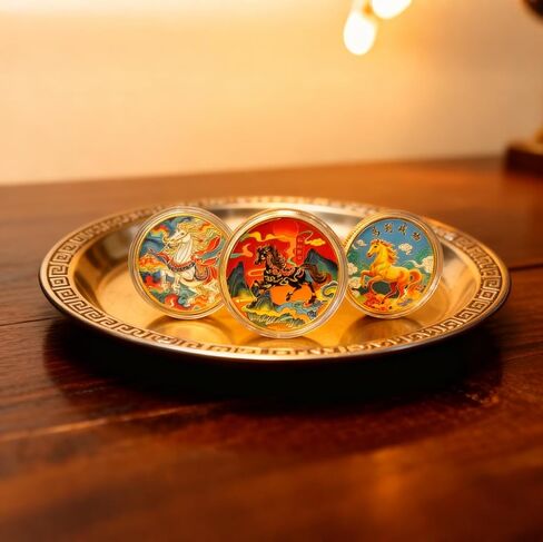 6 قطع من عملات الحظ السعيد، مخلوقات أسطورية آسيوية قديمة، 5 لونج وأسماك كوي، مجموعات عملات محظوظة لتذكرة اليانصيب، أداة خدش عملات معدنية جديدة لهدايا مجموعة ثروة المكتب (الحصان) in Kuwait