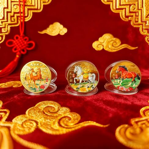 6 قطع من عملات الحظ السعيد، مخلوقات أسطورية آسيوية قديمة، 5 لونج وأسماك كوي، مجموعات عملات محظوظة لتذكرة اليانصيب، أداة خدش عملات معدنية جديدة لهدايا مجموعة ثروة المكتب (الحصان) in Kuwait