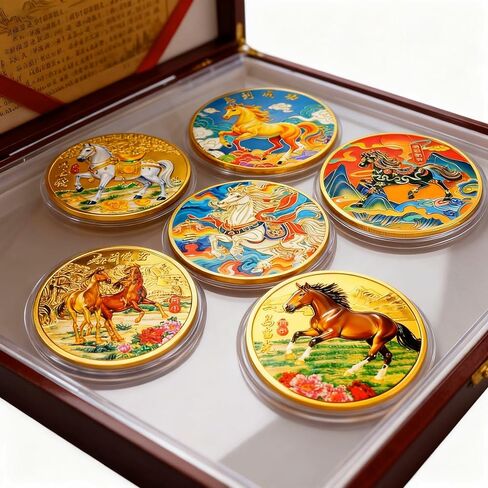 6 قطع من عملات الحظ السعيد، مخلوقات أسطورية آسيوية قديمة، 5 لونج وأسماك كوي، مجموعات عملات محظوظة لتذكرة اليانصيب، أداة خدش عملات معدنية جديدة لهدايا مجموعة ثروة المكتب (الحصان) in Kuwait