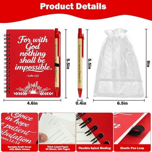 30 Set Christian Gifts Bulk Prayer Journal Spiral Red Notebooks, Inspirational Notepad with Bible Verse Pen & Organza Bags, Perfect Religious Gifts for Women, Bible Study Groups, Church Members & Devotions in Saudi Arabia