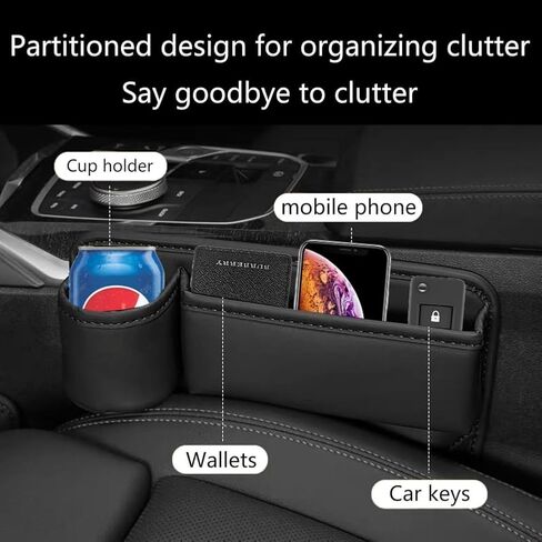 Car Seat Gap Filler Organizer with Cup Holders, Seat Gap Storage Box for Drinks, Phones, Keys, Sunglasses, Cards, and Small Essentials (Black, Driver's Seat) in Saudi Arabia
