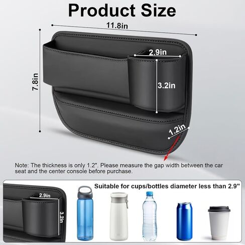 Car Seat Gap Filler Organizer with Cup Holders, Seat Gap Storage Box for Drinks, Phones, Keys, Sunglasses, Cards, and Small Essentials (Black, Driver's Seat) in Saudi Arabia