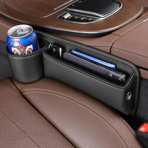 Car Seat Gap Filler Organizer with Cup Holders, Seat Gap Storage Box for Drinks, Phones, Keys, Sunglasses, Cards, and Small Essentials (Black, Driver's Seat) in Saudi Arabia