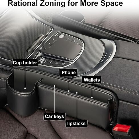 Car Seat Gap Filler Organizer with Cup Holders, Seat Gap Storage Box for Drinks, Phones, Keys, Sunglasses, Cards, and Small Essentials (Black, Driver's Seat) in Saudi Arabia