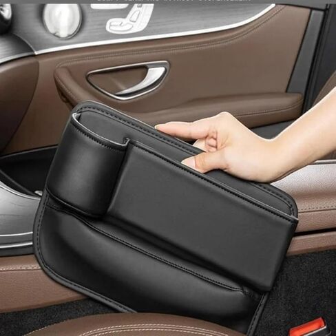 Car Seat Gap Filler Organizer with Cup Holders, Seat Gap Storage Box for Drinks, Phones, Keys, Sunglasses, Cards, and Small Essentials (Black, Driver's Seat) in Saudi Arabia