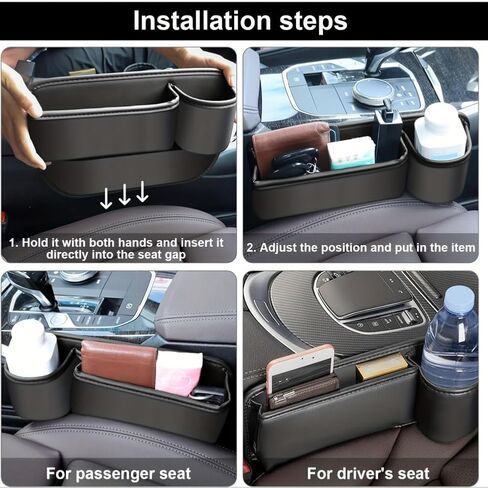 Car Seat Gap Filler Organizer with Cup Holders, Seat Gap Storage Box for Drinks, Phones, Keys, Sunglasses, Cards, and Small Essentials (Black, Driver's Seat) in Saudi Arabia
