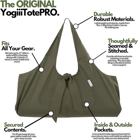 Large Yoga Mat Bag | The ORIGINAL YogiiiTotePRO | Large Yoga Bag or Yoga Mat Carrier with Side Pocket | Fits Most Size Mats in Kuwait