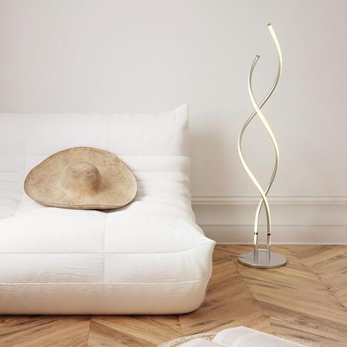 Brightech Embrace مصباح أرضي LED قابل للتعتيم - مصباح قائم حلزوني حديث قابل للتعديل لغرف المعيشة والمكاتب - مصباح طاولة طويل القامة 2 في 1 لقراءة غرفة النوم - فضي in Kuwait