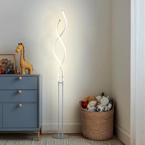 Brightech Embrace مصباح أرضي LED قابل للتعتيم - مصباح قائم حلزوني حديث قابل للتعديل لغرف المعيشة والمكاتب - مصباح طاولة طويل القامة 2 في 1 لقراءة غرفة النوم - فضي in Kuwait