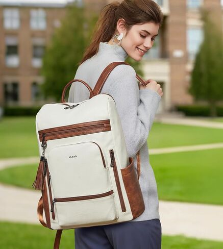 Shrrie Upgraded Large Travel Laptop Backpack with Laptop Compartmetn Fits 17 inch Laptop,Waterproof Vegan Leather Computer Backpack for Women and Men Work Business College in Saudi Arabia