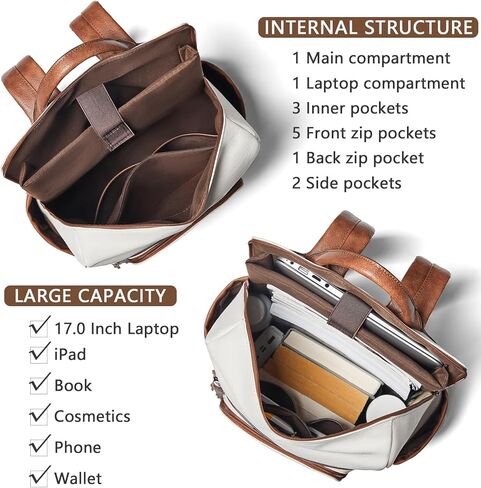 Shrrie Upgraded Large Travel Laptop Backpack with Laptop Compartmetn Fits 17 inch Laptop,Waterproof Vegan Leather Computer Backpack for Women and Men Work Business College in Saudi Arabia