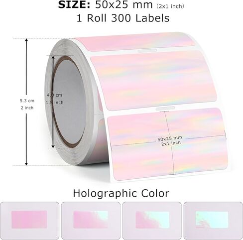 Holographic Thermal Labels 2 X 1 Inch Vinyl Self-Adhesive Stickers Waterproof Rainbow Printer Rectangle Decals Name Tag for DIY Logo Design 300 PCS in Kuwait