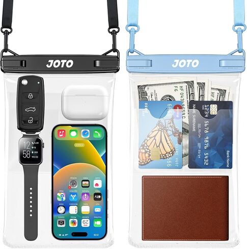 JOTO 2 Pack Large Waterproof Phone Pouch Bag, IPX8 Big Underwater Dry Bag with Lanyard for iPhone 17 Air 16 15 14 Plus Pro Max, Galaxy S24 S23 Ultra, Airpods Cash Credit Card Essentials -Black in Kuwait