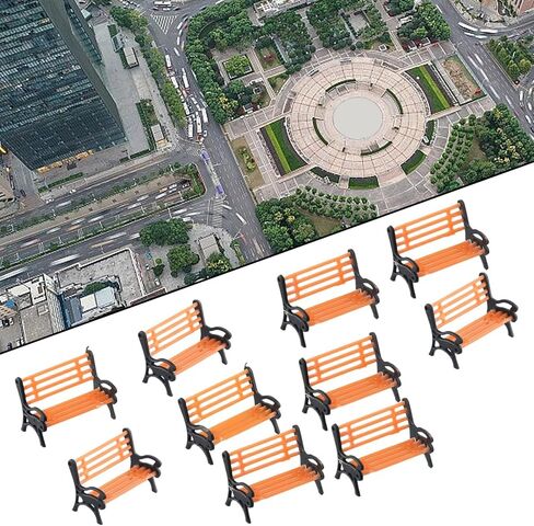 Model Train HO Scale 1:87 Bench Chair Settee Street Layout Kit, 10 pcs, Compatible with Scale, Plastic Model Accessories for Realistic Scene Decoration in Saudi Arabia