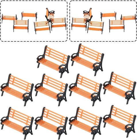 Model Train HO Scale 1:87 Bench Chair Settee Street Layout Kit, 10 pcs, Compatible with Scale, Plastic Model Accessories for Realistic Scene Decoration in Saudi Arabia